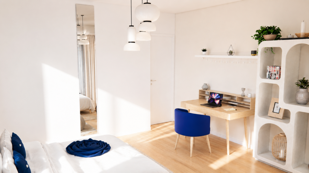 Aménagement d'une chambre d'adolescente sur le thème du Japon avec décoration épurée, rangements optimisés et ambiance zen conçu par une architecte d'intérieur à Toulouse.