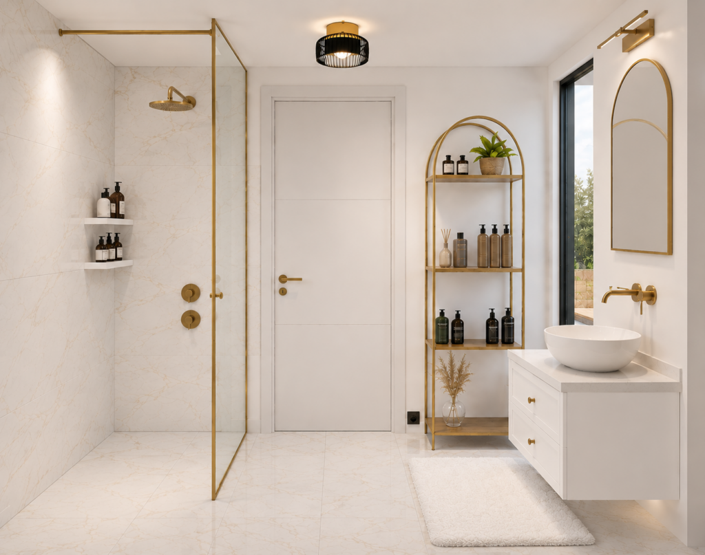 Création d'une salle d'eau sur mesure dans un espace réduit avec optimisation des volumes et décoration contemporaine à Toulouse.